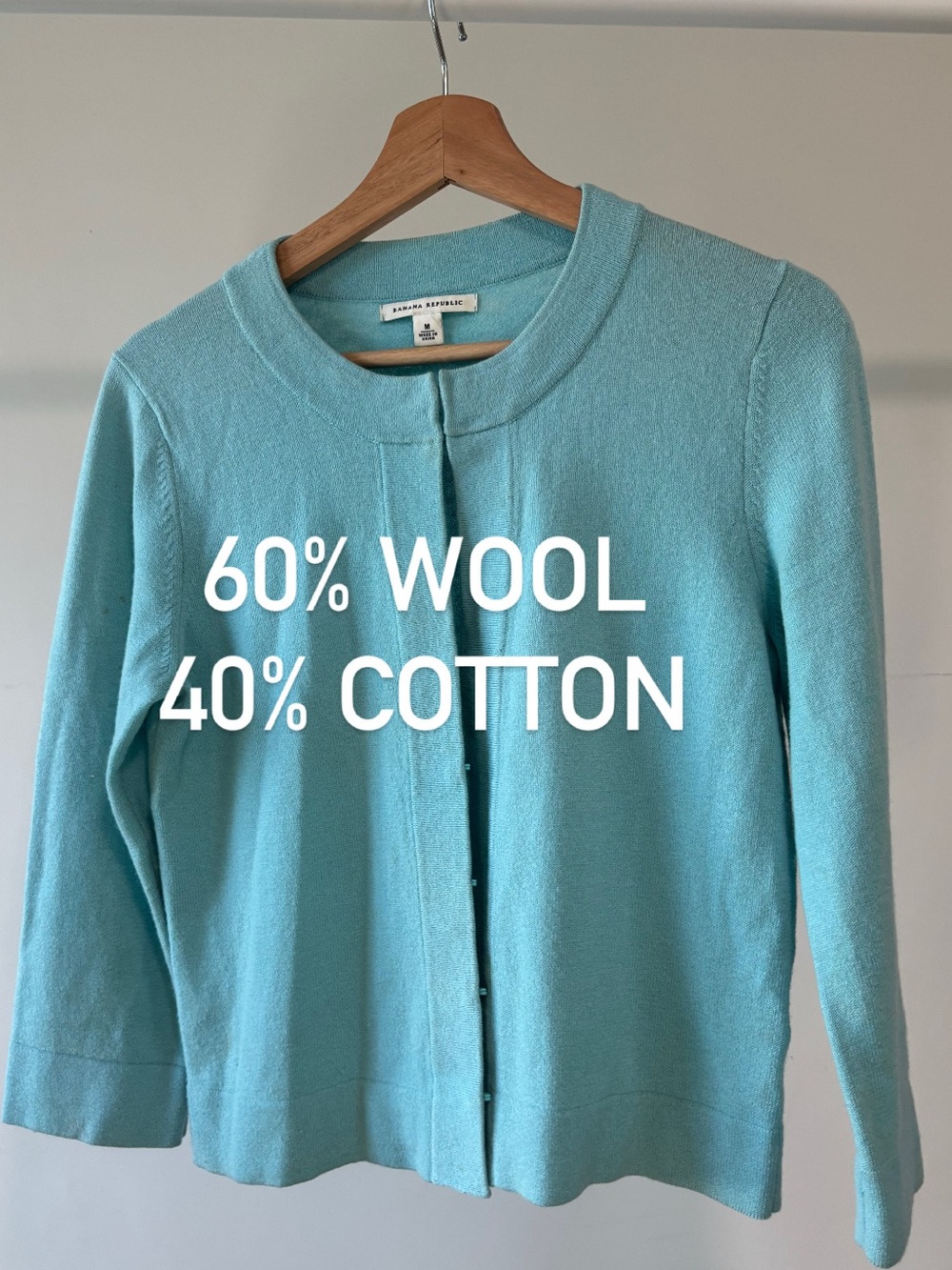 Ann Taylor Aqua Button-Front Crewneck Cardigan | Wool & Cotton
